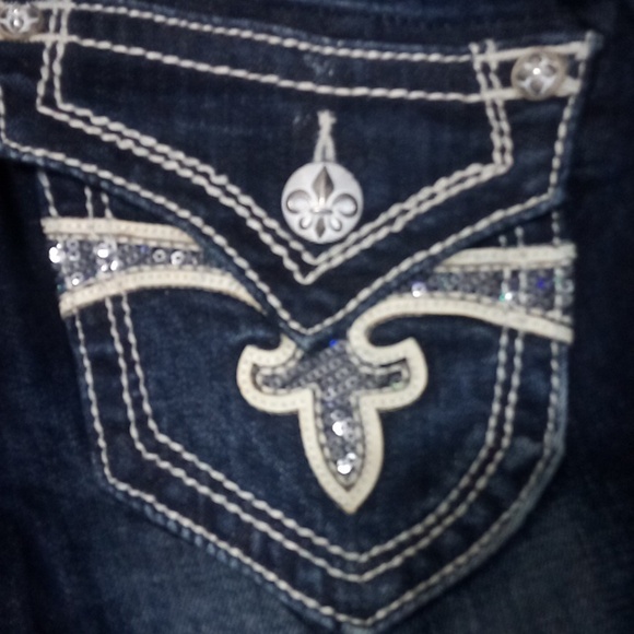 Rock Revival Women's 26 Bootcut Heather Embellished Shimmer Flap Pockets NWT - Picture 2 of 12